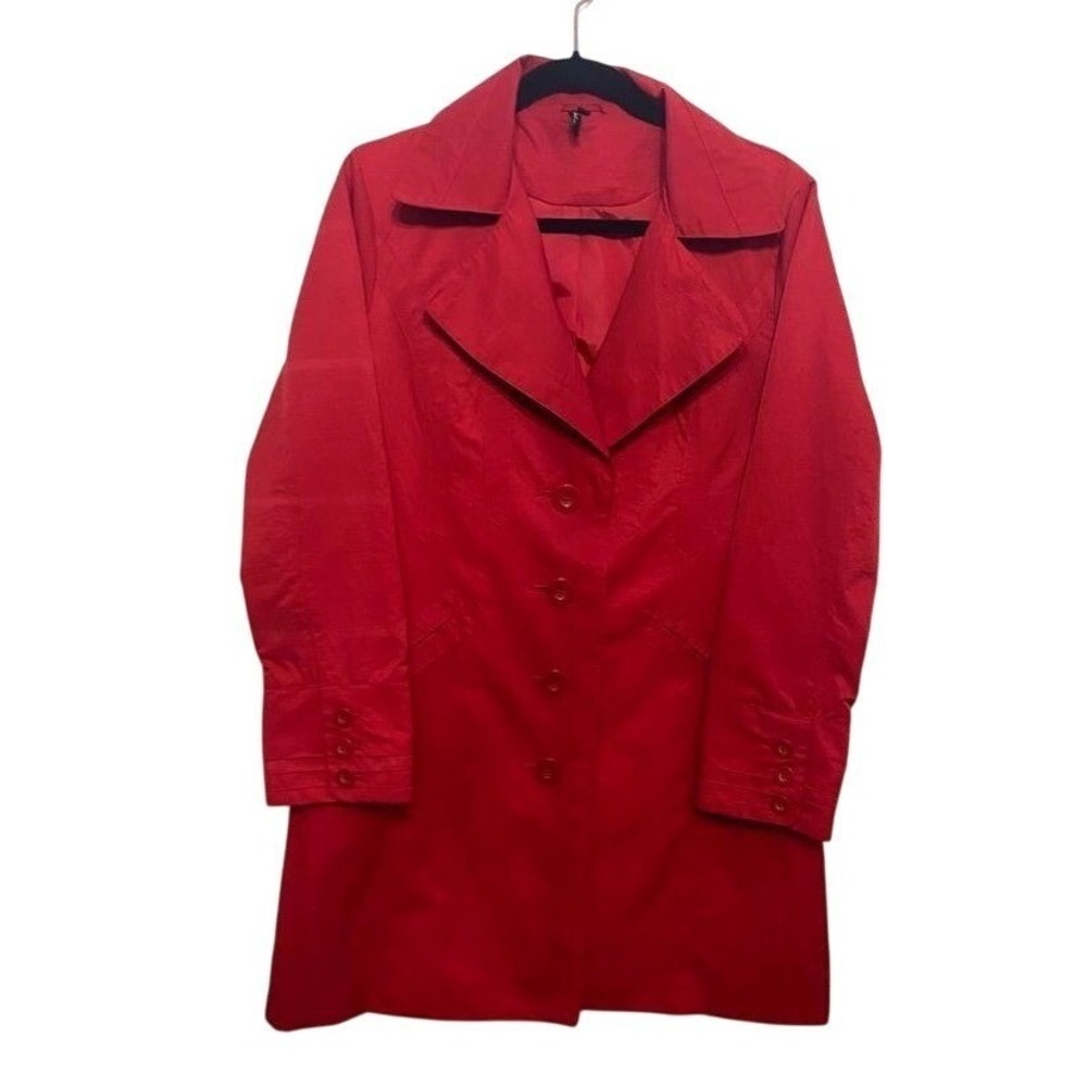Ambition Womens Red Trench Coat Lightweight Notched Lapel Button Front Size‎ L